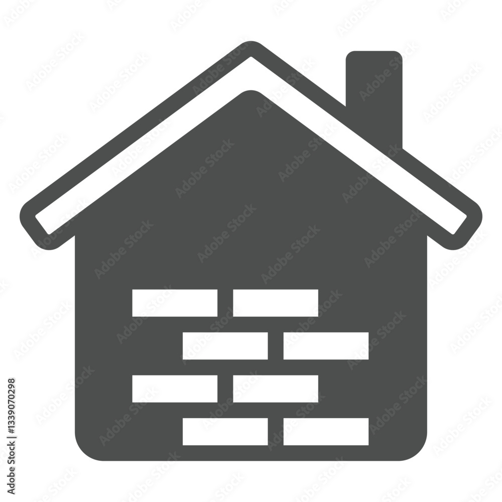 House with brick wall solid icon, buiding construction concept. Vector graphics. Brickwork sign on white background, glyph style icon for mobile or web design. House with brick wall solid icon, buiding construction concept. Vector graphics. Brickwork sign on white background, glyph style icon for mobile or web design.