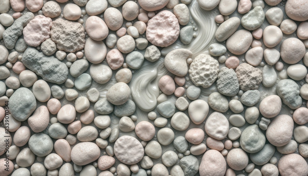 Textured pebbles and stones natural setting abstract image soft colors close-up peaceful concept Textured pebbles and stones natural setting abstract image soft colors close-up peaceful concept