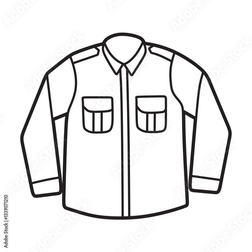 long sleeve shirt with two pockets, black and white line art