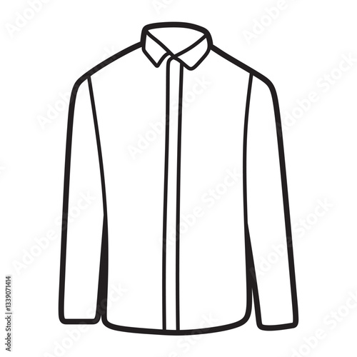plain long sleeve shirt with buttoned collar, black and white line art