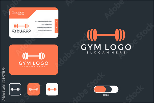 Orange And Dark Gray Gym Logo Design On Business Card Templates