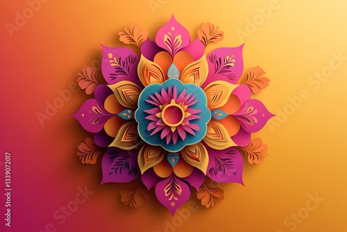 Happydiwali rule of third. Paper Graphic of Indian Rangoli. Rangoli - A traditional Indian art of decorating the entrance to a house.diwali rule of third festival holiday 