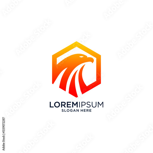 Orange and Red Gradient Eagle Logo in Hexagon