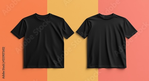 
Black T-shirt template, front and back views, isolated on a white background. Vector illustration design for printing
