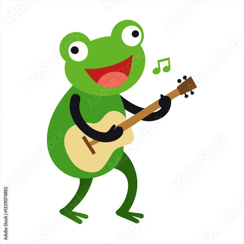Vector illustration of a frog singing with a guitar