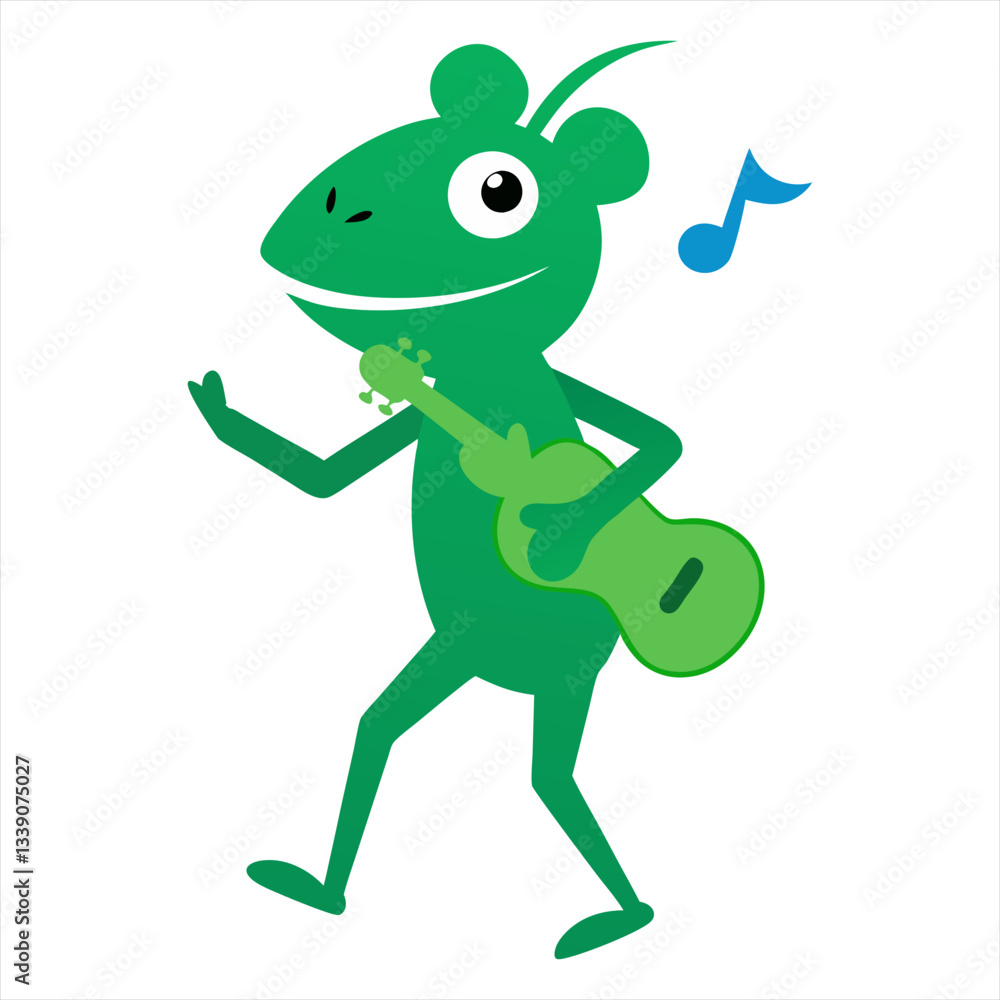 Vector illustration of a frog singing with a guitar Vector illustration of a frog singing with a guitar