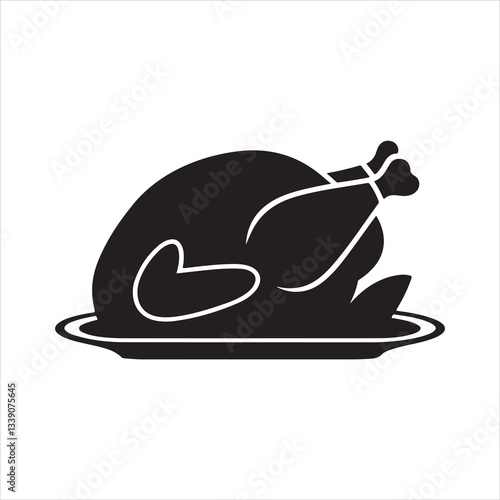 Roasted chicken or turkey on a plate Silhouette
