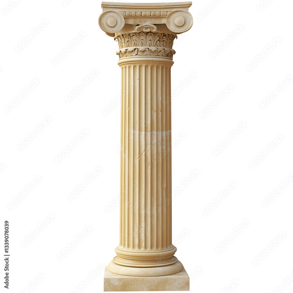 Fototapeta premium Ancient Greek column, beige in color isolated on transparent background (5)