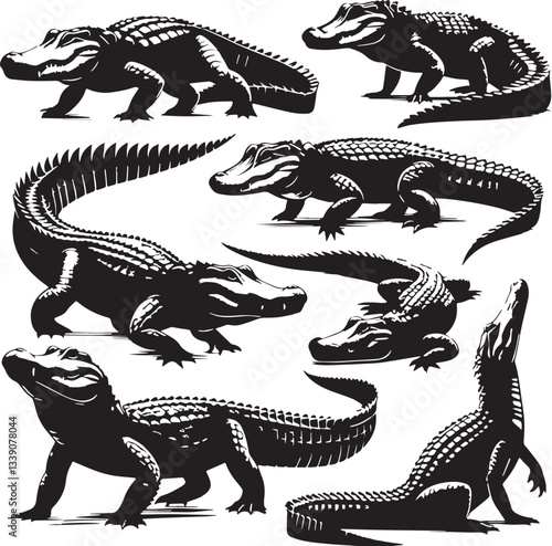 Black Alligator Silhouette Vector, High Quality Illustration on White Background
