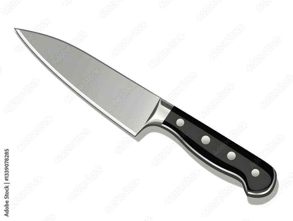 Stainless Steel Chef Knife with Sharp Blade on White Background Stainless Steel Chef Knife with Sharp Blade on White Background