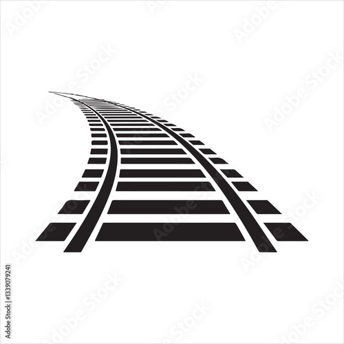 Curved Railroad Tracks Leading to the Horizon Silhouette
