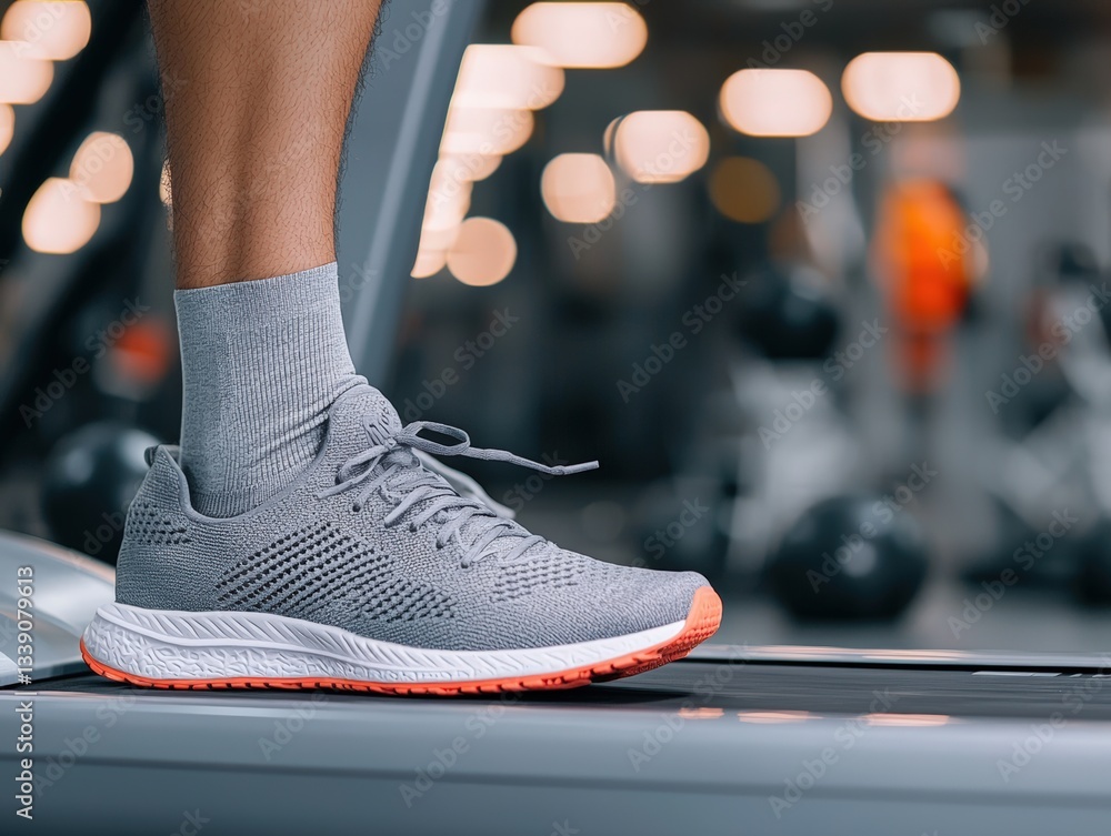 custom made wallpaper toronto digitalDedicated runner lacing up sneakers beside a high-tech treadmill in a modern fitness center