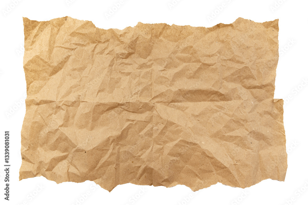 A sheet of old yellowed crumpled paper on a white background. Isolate paper A sheet of old yellowed crumpled paper on a white background. Isolate paper