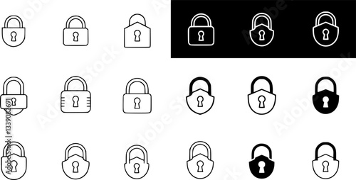 Lock icon. locked and unlocked black outline icon set for app, ui, ux and website. vector illustration on transparent background.
