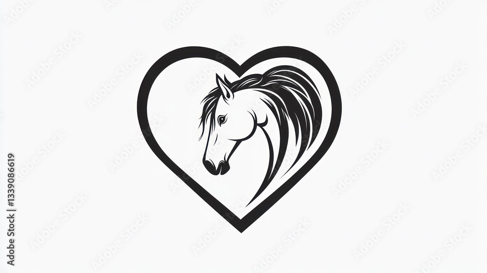 Naklejka premium Heart-shaped horse silhouette graphic design for logo or emblem
