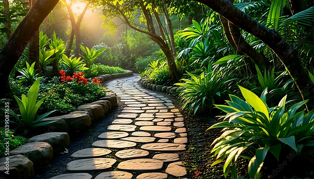 Obraz premium A serene pathway through a lush garden.