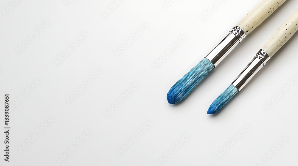High-Quality Paint Brushes with Blue Tips on a Minimalist Background for Artistic Creations High-Quality Paint Brushes with Blue Tips on a Minimalist Background for Artistic Creations