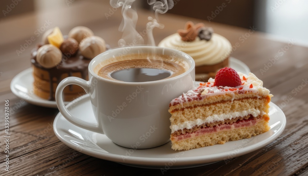Indulging in coffee and cake delights cozy close-up food photography warm atmosphere Indulging in coffee and cake delights cozy close-up food photography warm atmosphere