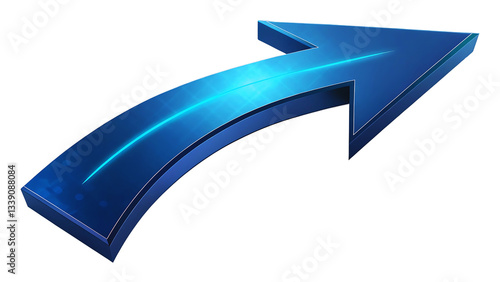 3D Blue Curved Arrow Upward Navigation, Progress, Growth, Technology Icon