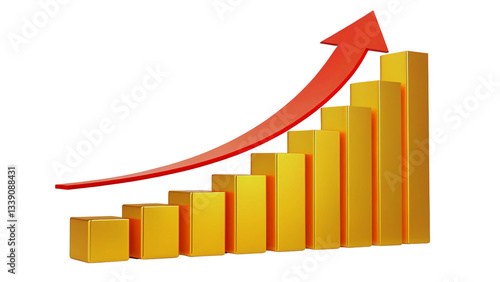 3D Gold Bar Chart with Red Up Arrow Business Growth Success Concept Free Download 3D Gold Bar Chart with Red Up Arrow Business Growth Success Concept - GFXLoad