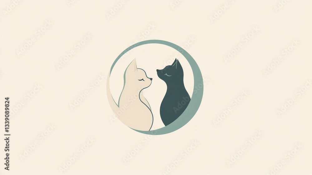 Yin-yang cats inside a circle, representing love, balance, harmony, and partnership; for greeting cards Yin-yang cats inside a circle, representing love, balance, harmony, and partnership; for greeting cards