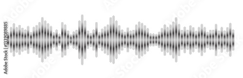 Black halftone sound waves flowing on a white background. Perfect for music, podcast, dictaphone, voice messages, and social media designs.