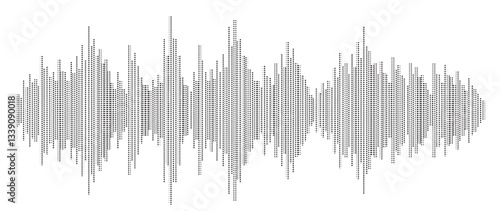 Black halftone sound waves flowing on a white background. Perfect for music, podcast, dictaphone, voice messages, and social media designs.
