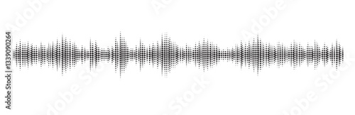 Black halftone sound waves flowing on a white background. Perfect for music, podcast, dictaphone, voice messages, and social media designs.