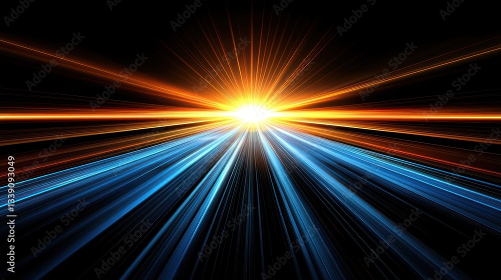 Obraz premium Abstract light streaks converging at horizon, creating vibrant sunrise effect.
