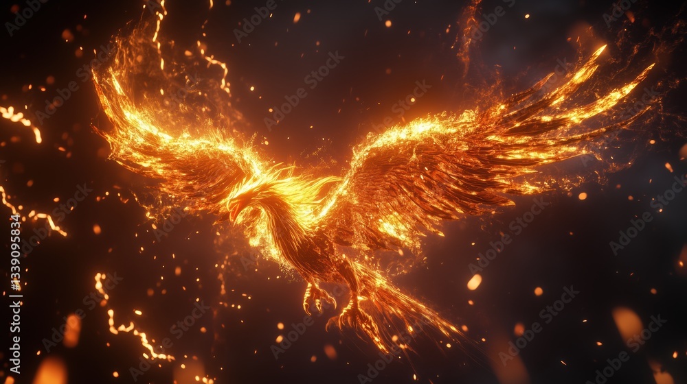 Naklejka premium Majestic Fiery Phoenix in Flight