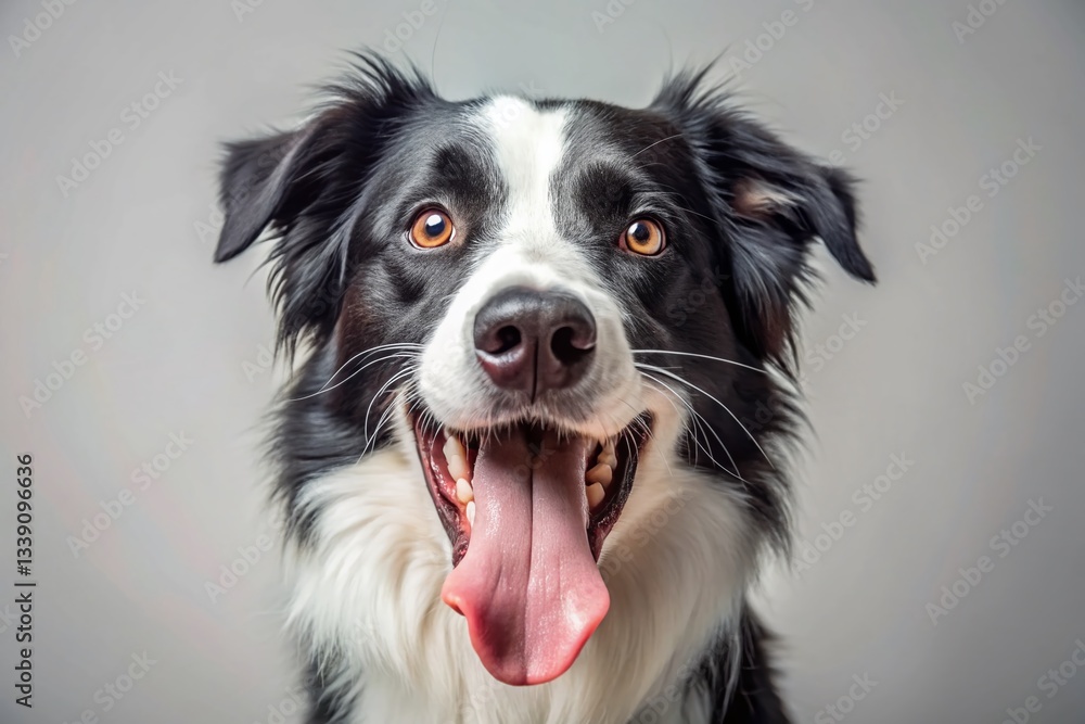 Black and White Dog Panting, Happy Puppy Tongue Out, Adorable Pet, Studio Shot Black and White Dog Panting, Happy Puppy Tongue Out, Adorable Pet, Studio Shot