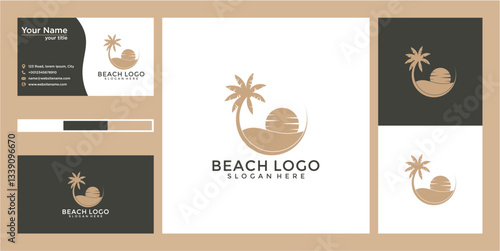 Pixel Art Beach Logo Design Featuring Palm Tree and Sunset