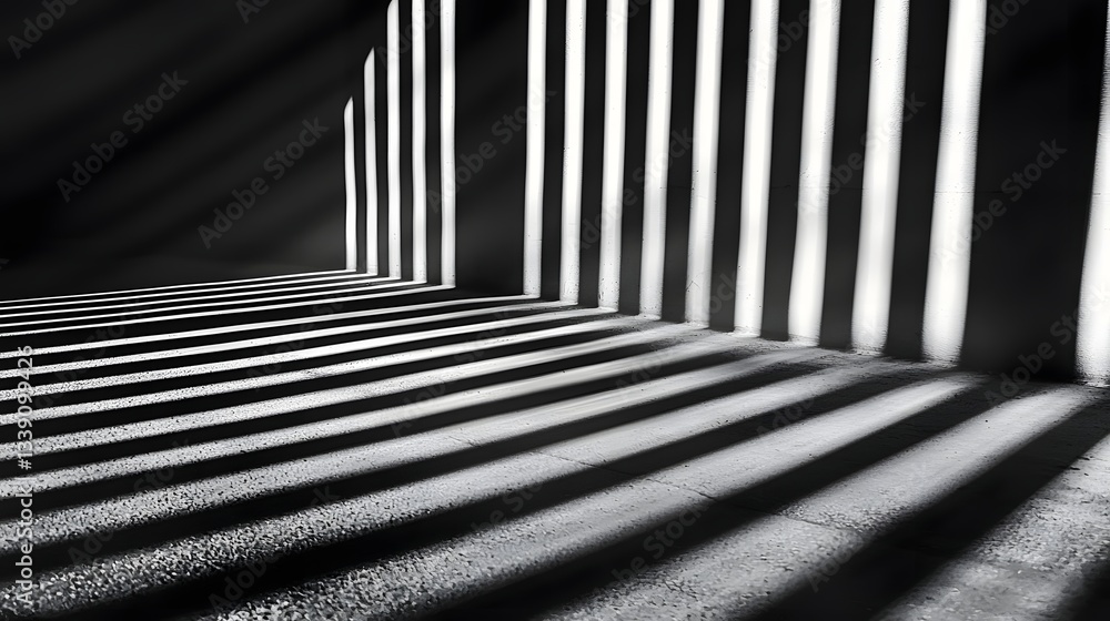 Fototapeta premium Elegant Striped Shadows from Sunlight Filtering Through Window Blinds