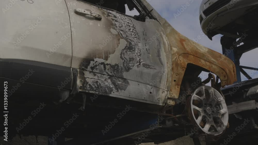 auto bruciata dopo un litigio, depositata in uno sfascia carrozze. auto bruciata dopo un litigio, depositata in uno sfascia carrozze.
