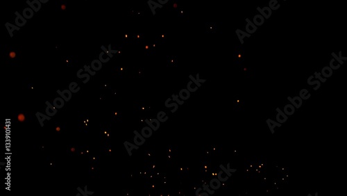 Hot sparks flying in the air isolated on black background