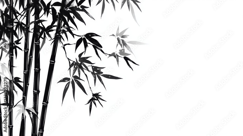 Naklejka premium Elegant bamboo ink art on white background for botanical design