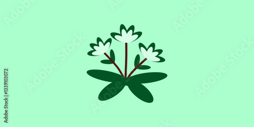 simple and elegant illustration of flower with green leaves and white petals, set against soft green background, evokes sense of tranquility and nature beauty