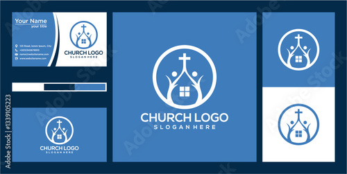 Pixel Art Church Logo Design: Blue and White Branding