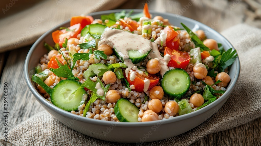 Delicious Bowl of Nourishing Food with Spoon and Napkin on Table Delicious Bowl of Nourishing Food with Spoon and Napkin on Table