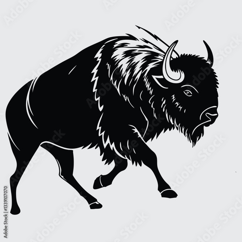 A bison stampeding across a dusty plain image silhouette design vector art and illustration