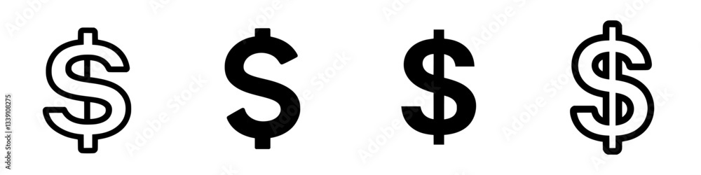 Multiple dollar signs in varied styles represent financial themes and commerce in a minimalist design Multiple dollar signs in varied styles represent financial themes and commerce in a minimalist design