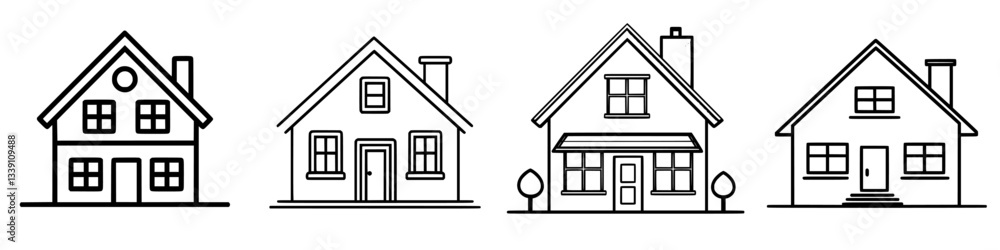 Collection of hand-drawn house designs showcasing unique architectural styles and features Collection of hand-drawn house designs showcasing unique architectural styles and features