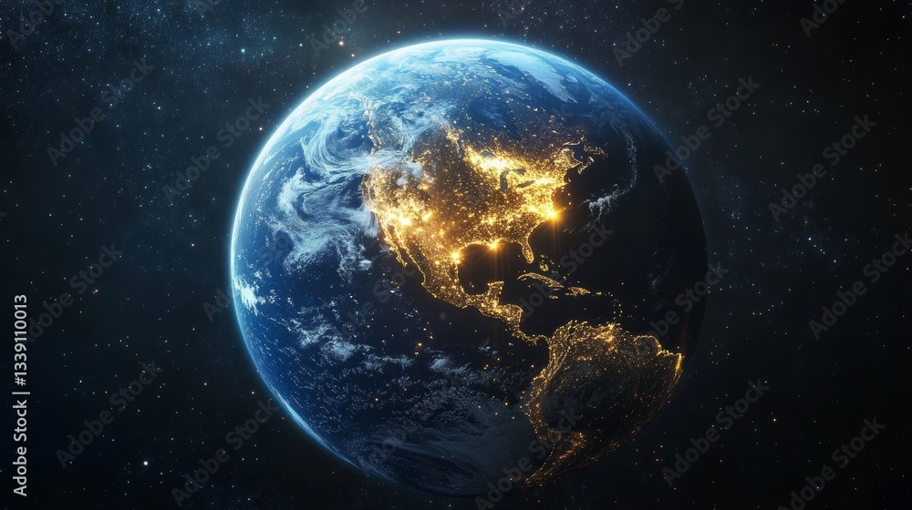 Obraz premium Earth at Night: A Glowing Celestial Sphere