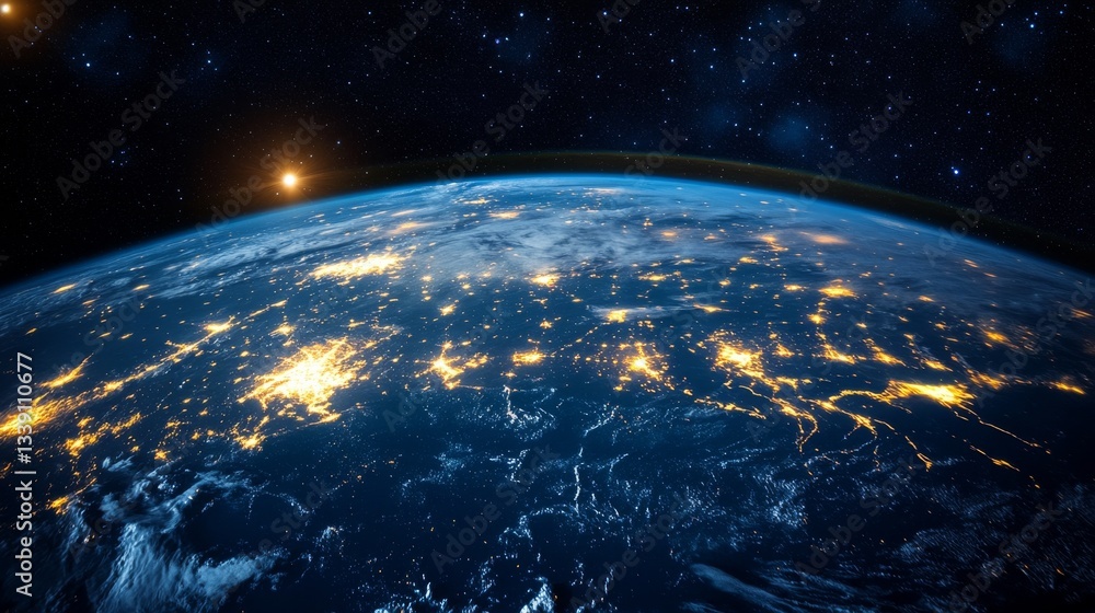 Fototapeta premium Earth at Night: A Glowing Jewel in Space