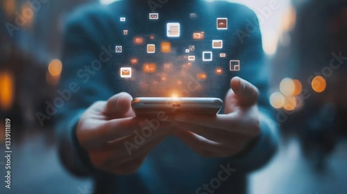 Smartphone displaying digital file icons