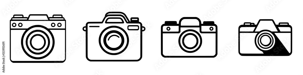 Different styles of cameras displayed in a minimalistic design, showcasing photography equipment and creativity Different styles of cameras displayed in a minimalistic design, showcasing photography equipment and creativity