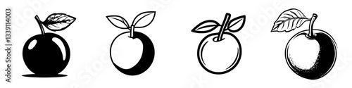 Variety of hand-drawn apple illustrations showcasing different styles and details in black and white