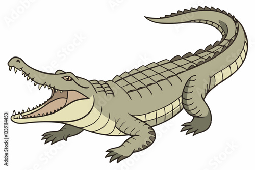 Photorealistic Crocodile – Full-Body Wildlife Image with Open Mouth on White Background.