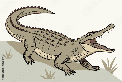 Photorealistic Crocodile – Full-Body Wildlife Image with Open Mouth on White Background.