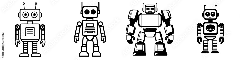 Variety of retro robot designs showcasing charming features and distinct characteristics Variety of retro robot designs showcasing charming features and distinct characteristics